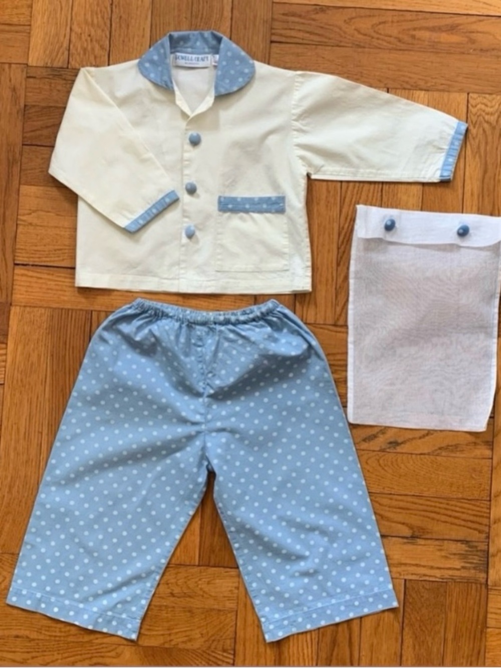 Powell Craft England 2-Piece Polka Dot Pajama Set with Pouch | 2–3Y - Vintage